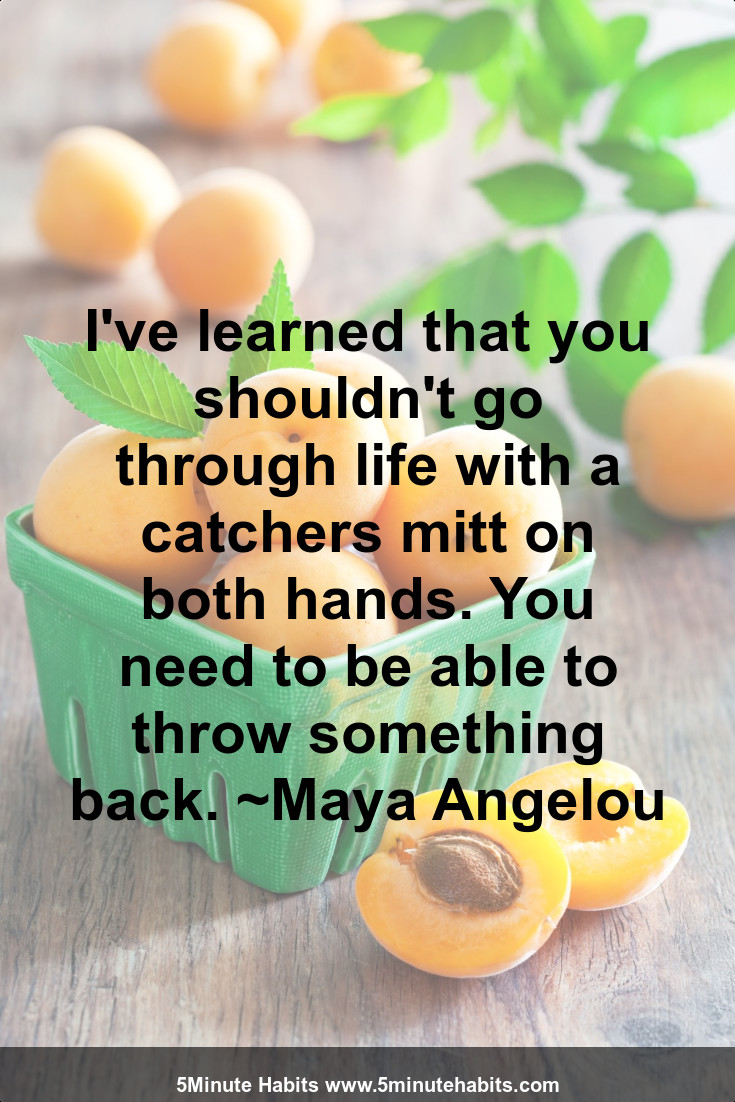 I've learned that you shouldn't go through life with a catchers mitt on both hands. You need to be able to throw something back. ~Maya Angelou
